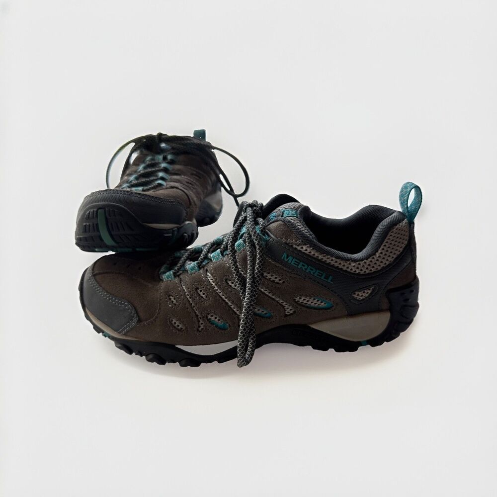 Merrell Crosslander 2 Gray Teal Suede Hiking Shoes Womens 8 Mint Great Condition